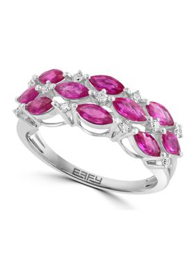 Effy 1/8 Ct. T.w. Diamond And Ruby Ring In 14K White Gold, 7 -  0191120340913