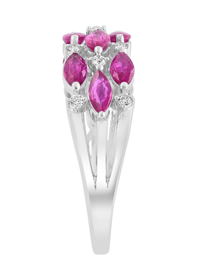 1/8 ct. t.w. Diamond and Ruby Ring in 14K White Gold