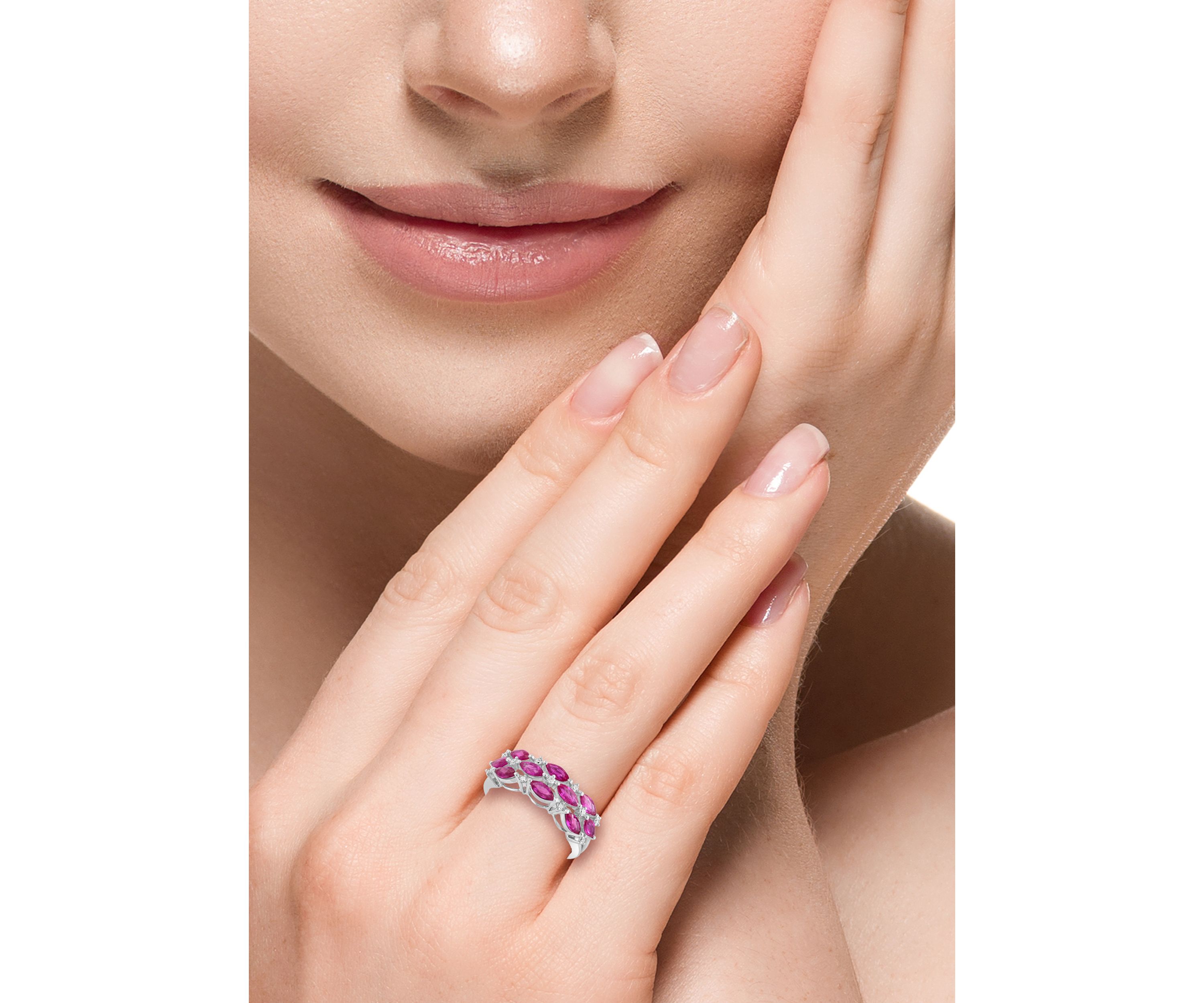 1/8 ct. t.w. Diamond and Ruby Ring in 14K White Gold