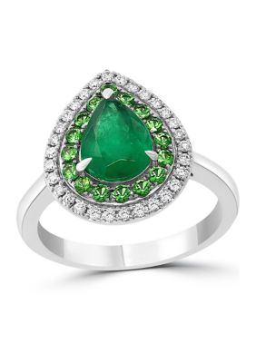 Effy 1/5 Ct. T.w. Diamond And 1.47 Ct. T.w. Emerald Pear Ring In 14K White Gold -  0191120347271