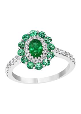 Effy 1/3 Ct. T.w. Diamond And 1 Ct. T.w. Emerald Ring In 14K White Gold