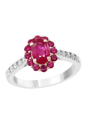 Effy 1/4 Ct. T.w. Diamond And 1.33 Ct. T.w. Ruby Oval Ring In 14K Two-Tone Gold