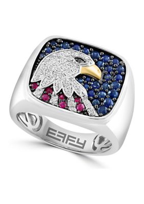 Effy Men's Diamond, Black Diamond, Natural Ruby, And Natural Sapphire Ring In Sterling Silver