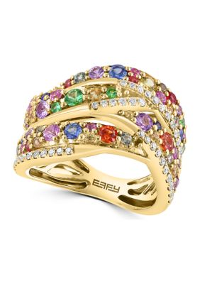 Effy 1/4 Ct. T.w. Multi Sapphire, 2.28 Ct. T.w. Diamond, Tsavorite Ring In 14K Yellow Gold