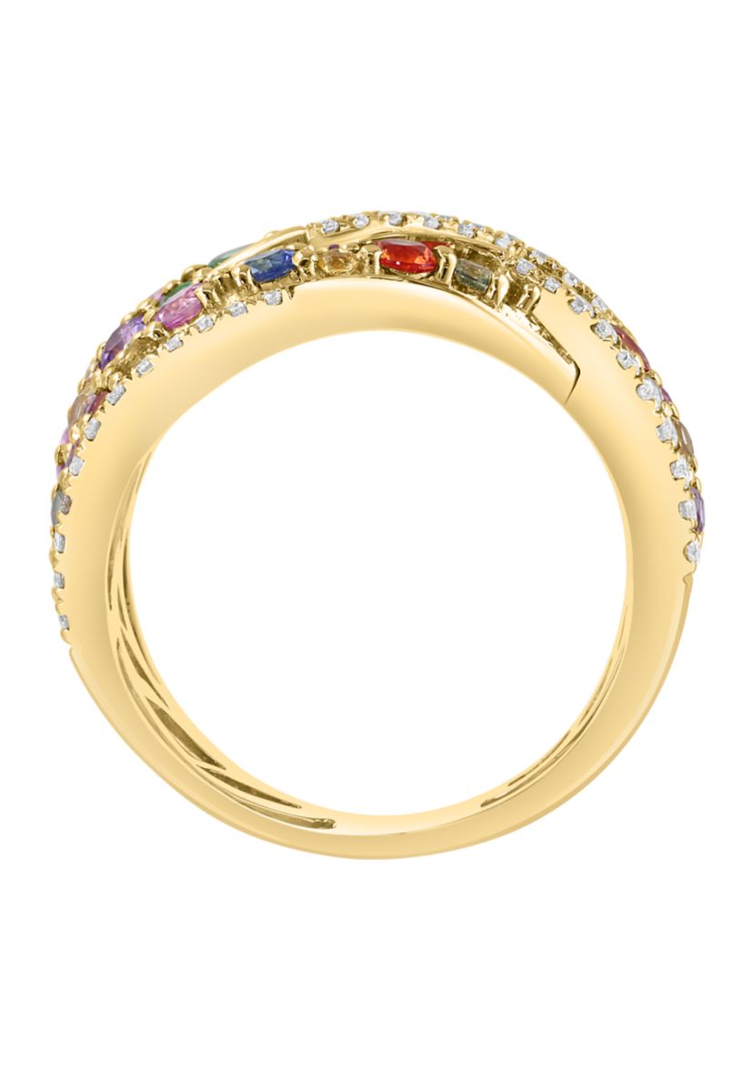 1/4 ct. t.w. Multi Sapphire, 2.28 ct. t.w. Diamond, Tsavorite Ring in 14K Yellow Gold