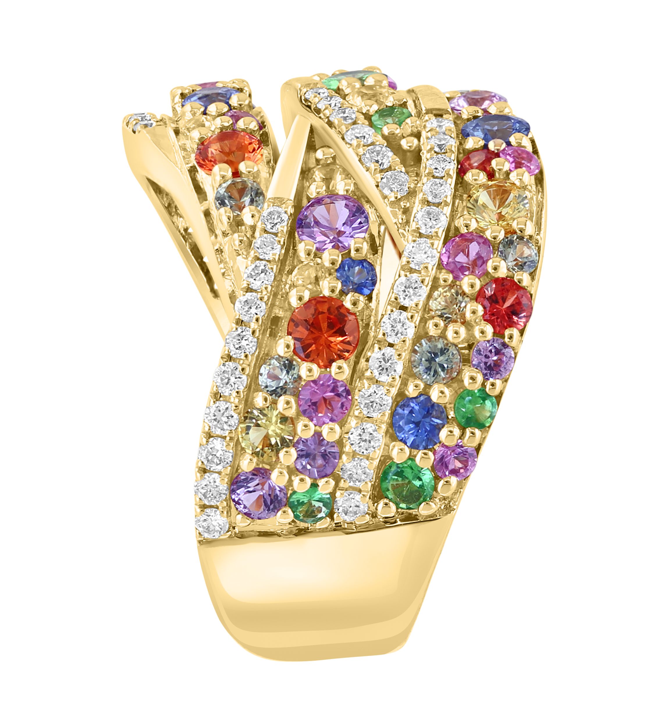 1/4 ct. t.w. Multi Sapphire, 2.28 ct. t.w. Diamond, Tsavorite Ring in 14K Yellow Gold