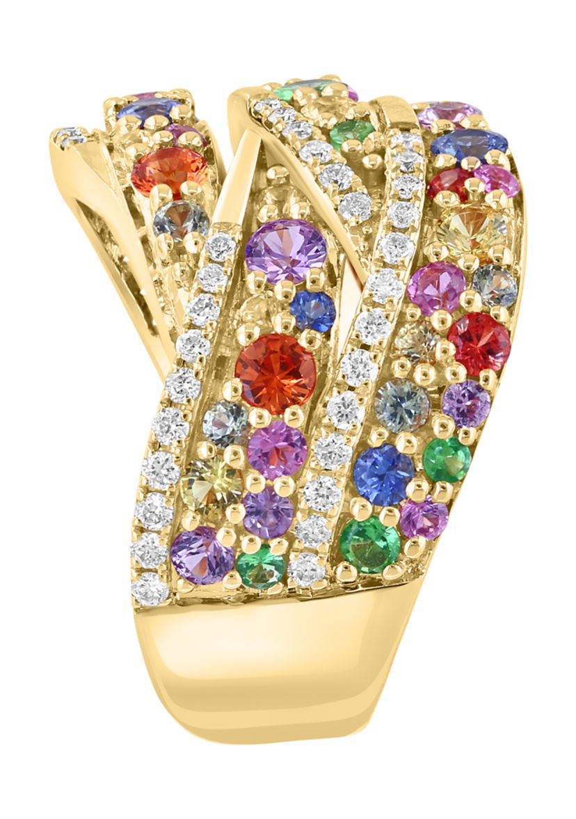1/4 ct. t.w. Multi Sapphire, 2.28 ct. t.w. Diamond, Tsavorite Ring in 14K Yellow Gold