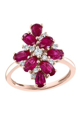 Effy 1/5 Ct. T.w. Diamond And 2.45 Ct. T.w. Ruby Ring In 14K Rose Gold, 7 -  0191120492957