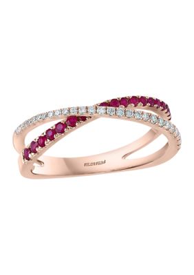 Effy 1/6 ct. t.w. Diamond and 1/4 ct. t.w. Ruby Ring in 14K Rose Gold, 7 -  0191120472836