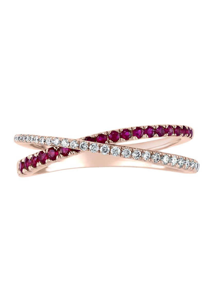 1/6 ct. t.w. Diamond and 1/4 ct. t.w. Ruby Ring in 14K Rose Gold 