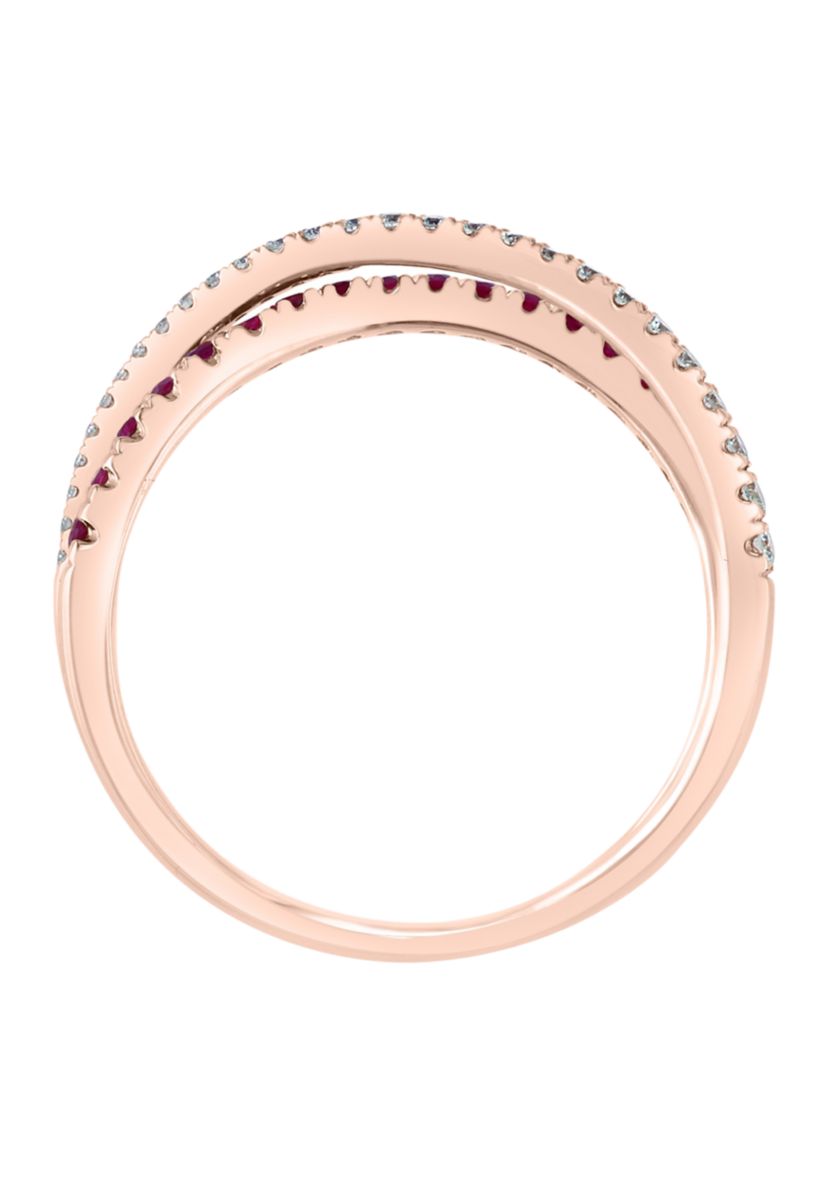 1/6 ct. t.w. Diamond and 1/4 ct. t.w. Ruby Ring in 14K Rose Gold 