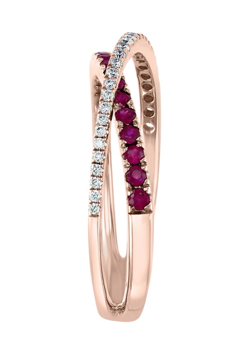 1/6 ct. t.w. Diamond and 1/4 ct. t.w. Ruby Ring in 14K Rose Gold 