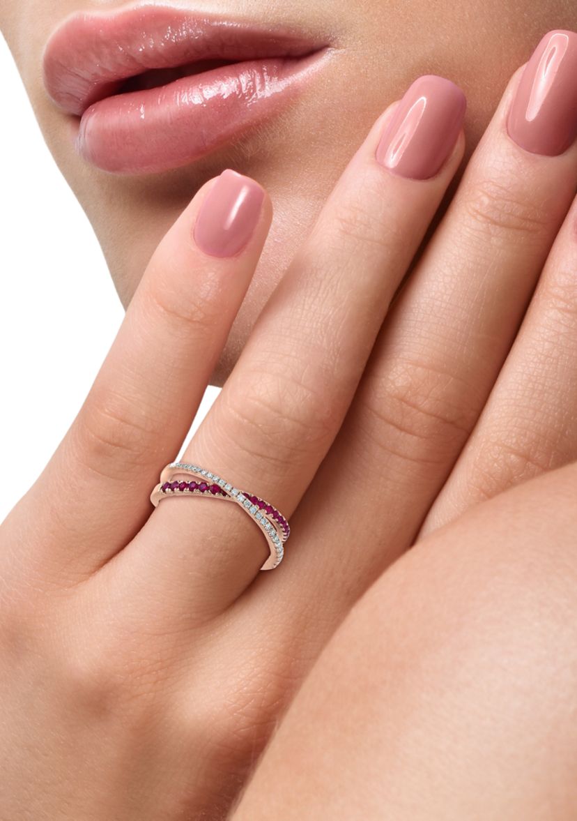 1/6 ct. t.w. Diamond and 1/4 ct. t.w. Ruby Ring in 14K Rose Gold 