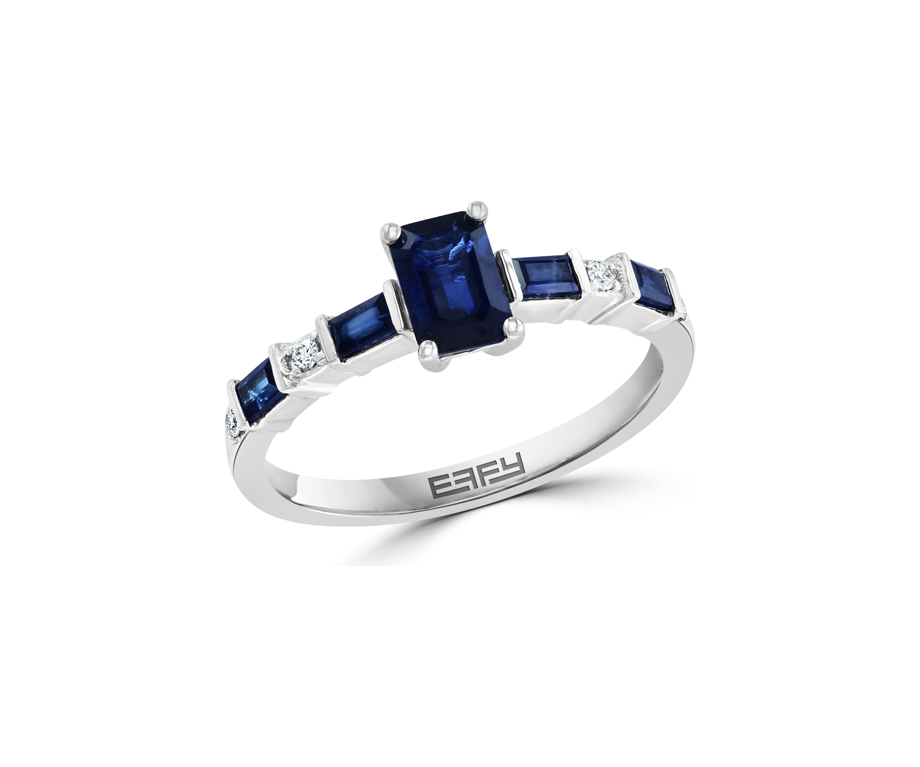 Diamond and Natural Sapphire Ring in 14K White Gold