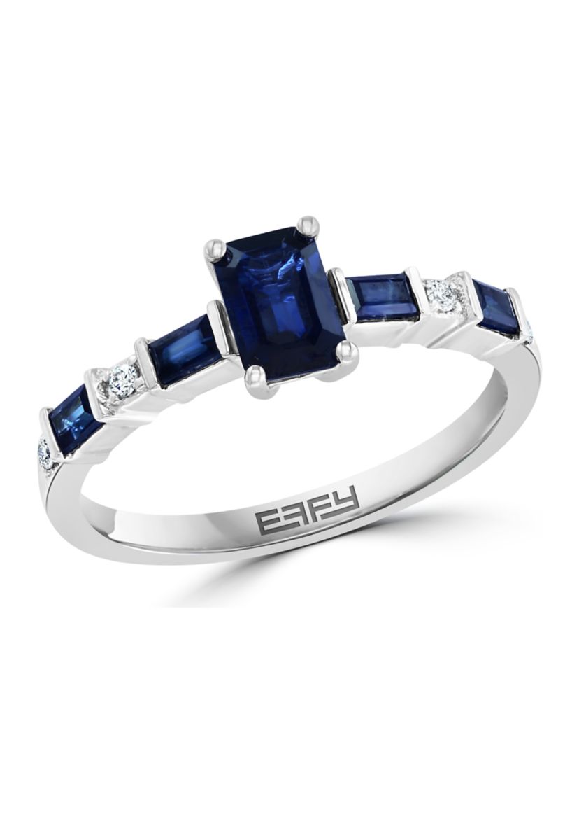Diamond and Natural Sapphire Ring in 14K White Gold