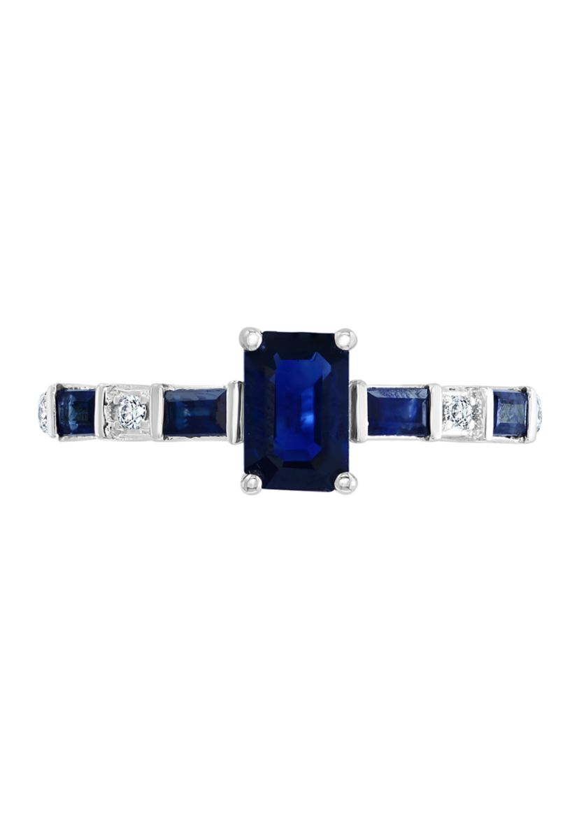 Diamond and Natural Sapphire Ring in 14K White Gold