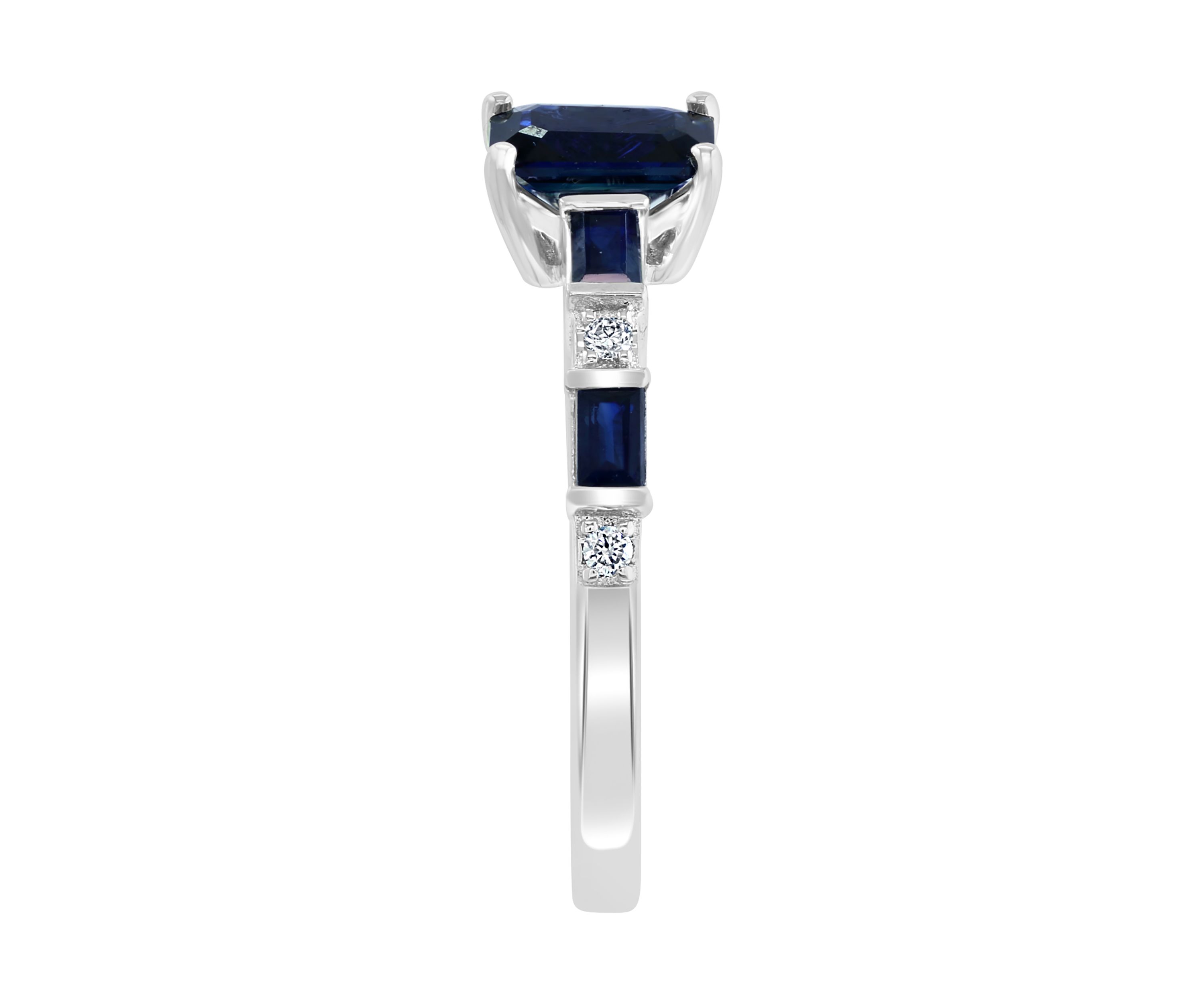 Diamond and Natural Sapphire Ring in 14K White Gold