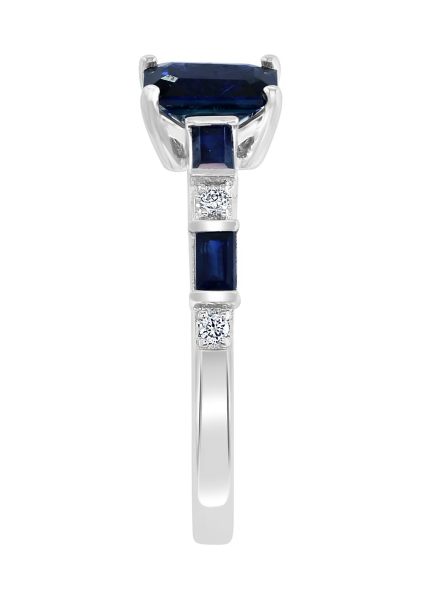 Diamond and Natural Sapphire Ring in 14K White Gold