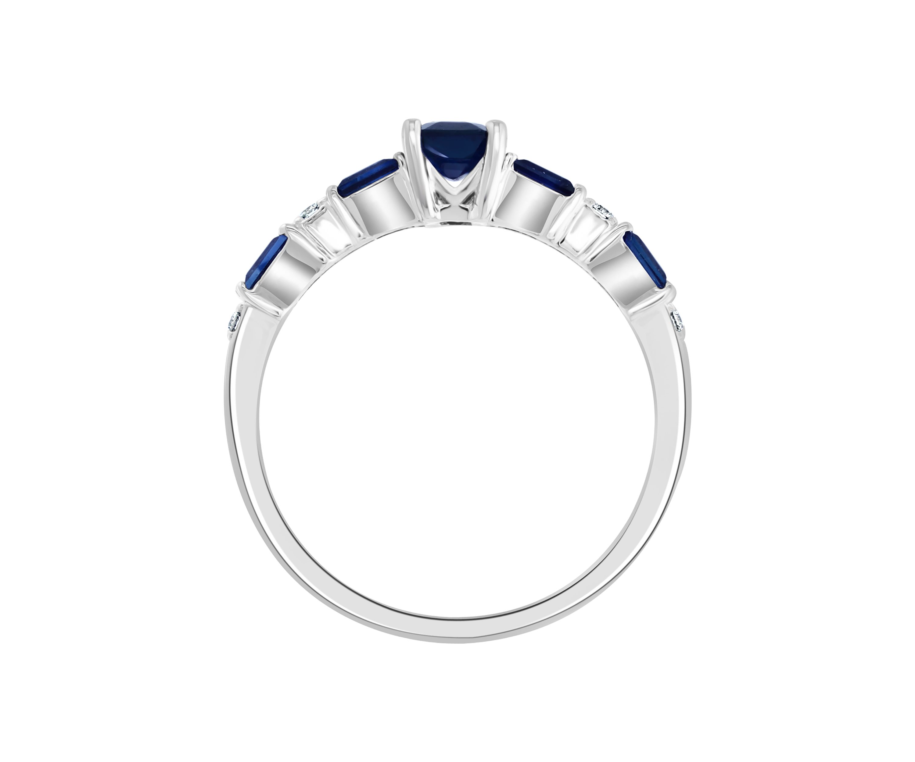 Diamond and Natural Sapphire Ring in 14K White Gold