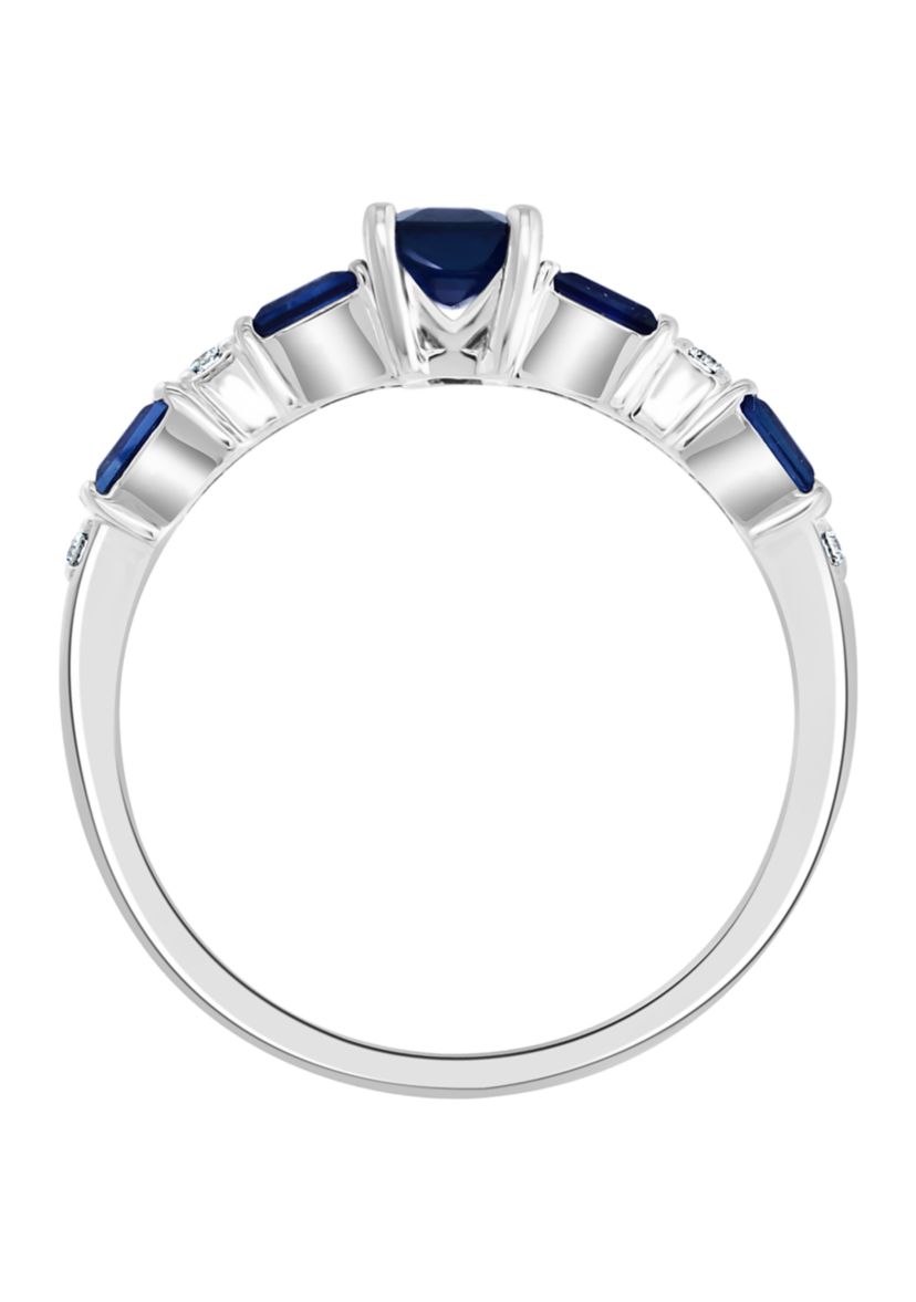Diamond and Natural Sapphire Ring in 14K White Gold