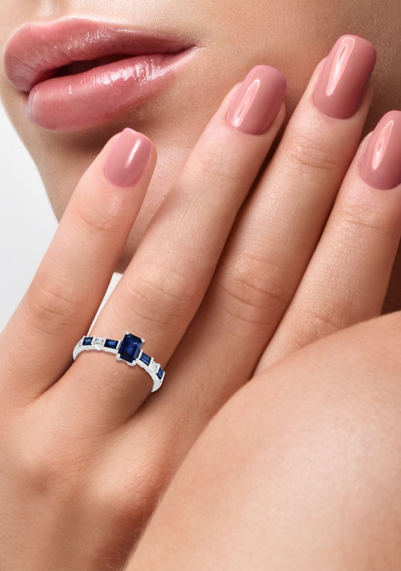 Diamond and Natural Sapphire Ring in 14K White Gold