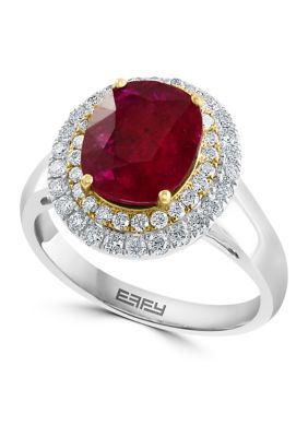 Effy 14K White & Yellow Gold Diamond And Natural Ruby Ring