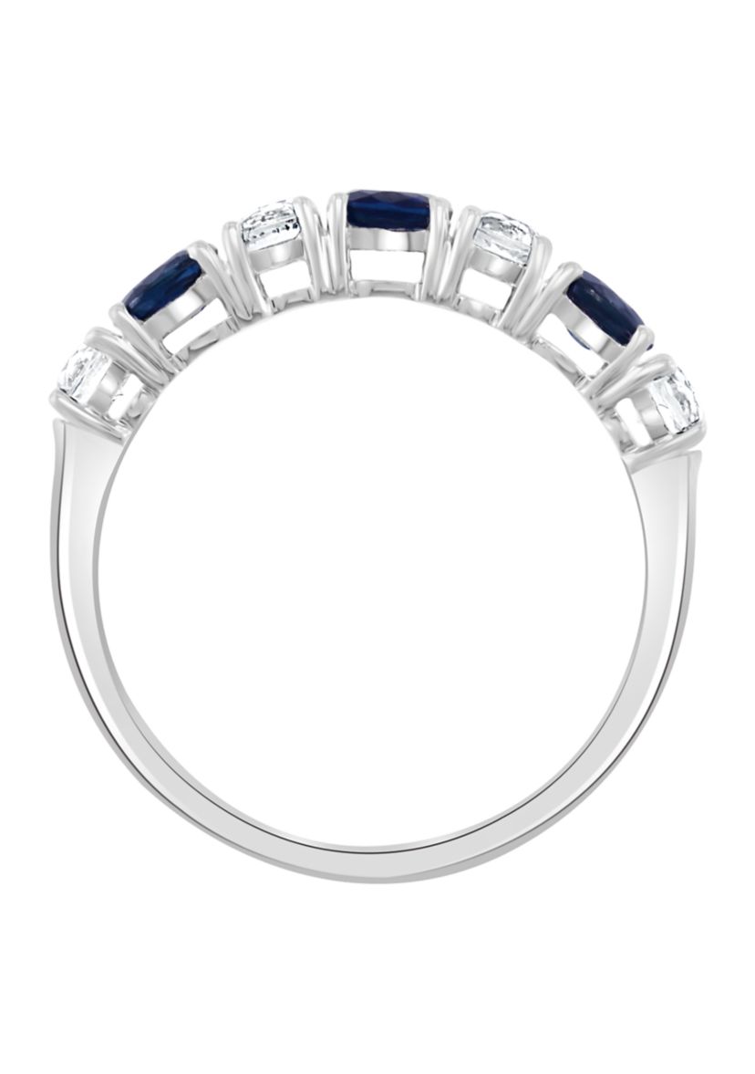 Natural Sapphire, White Sapphire Ring in 14K White Gold 