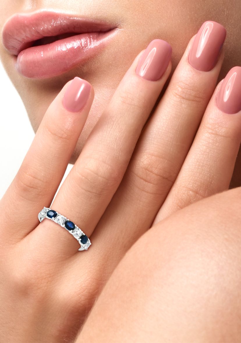 Natural Sapphire, White Sapphire Ring in 14K White Gold 