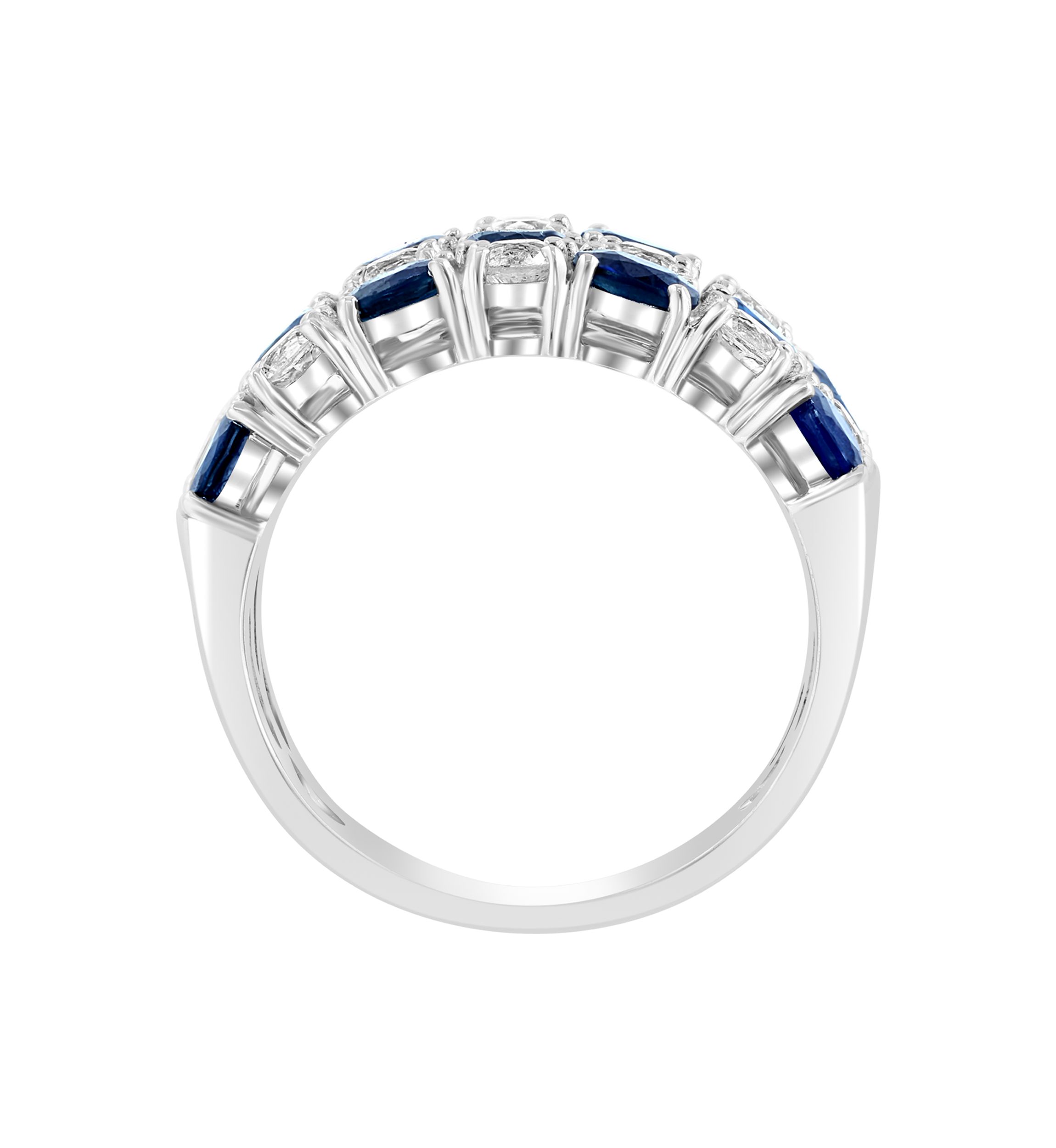 Natural Sapphire, White Sapphire Ring in 14K White Gold 