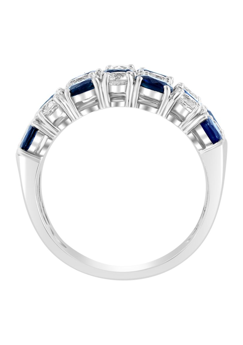 Natural Sapphire, White Sapphire Ring in 14K White Gold 
