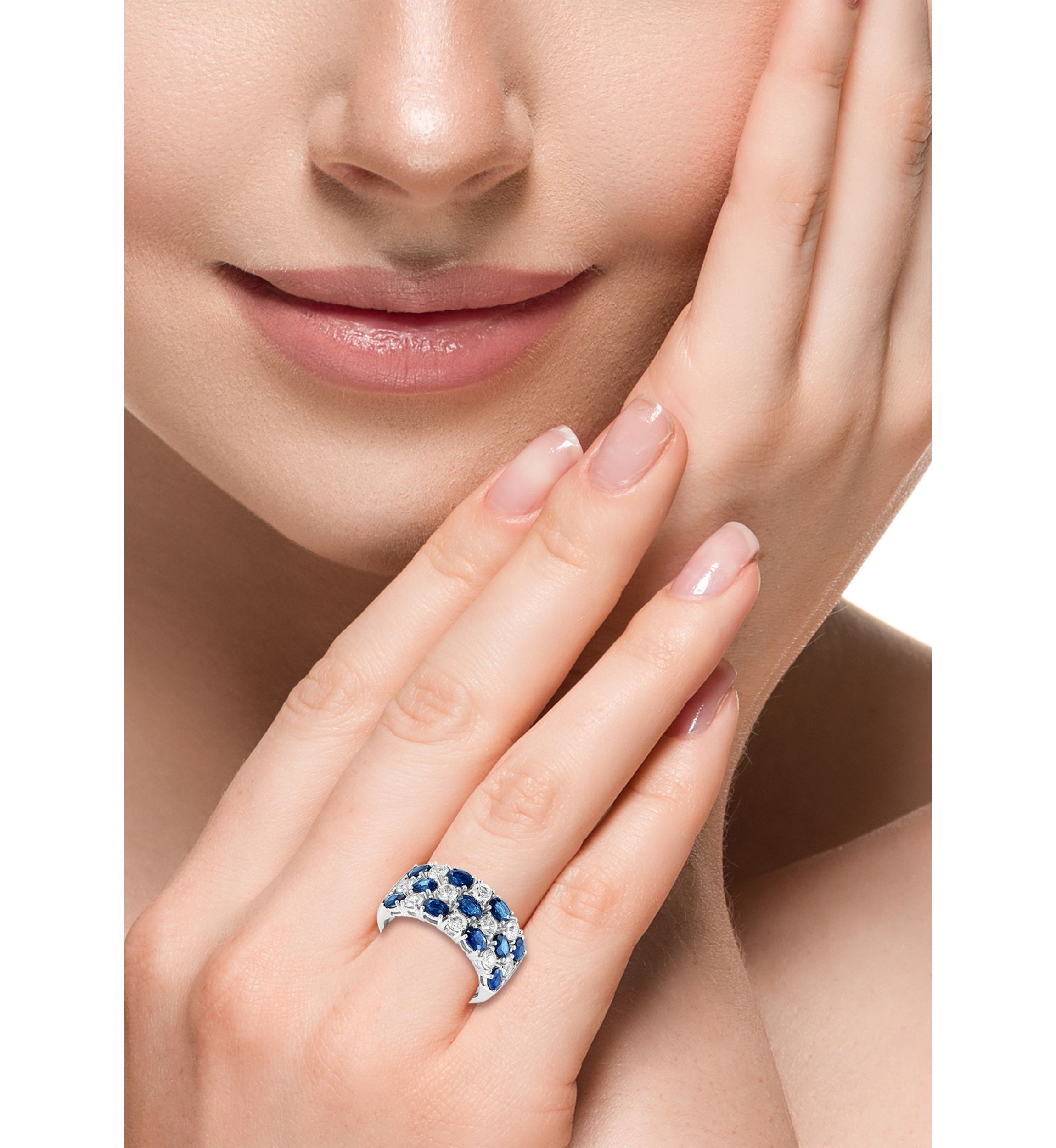 Natural Sapphire, White Sapphire Ring in 14K White Gold 