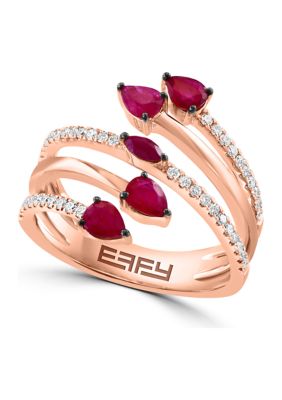 Effy 14K Rose Gold Diamond And Natural Ruby Ring