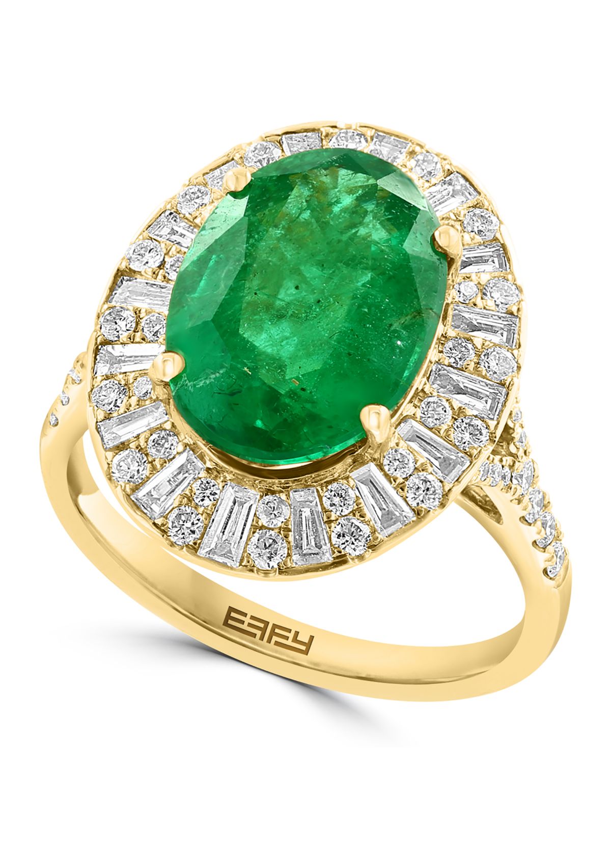 14K Yellow Gold Diamond and Natural Emerald Ring