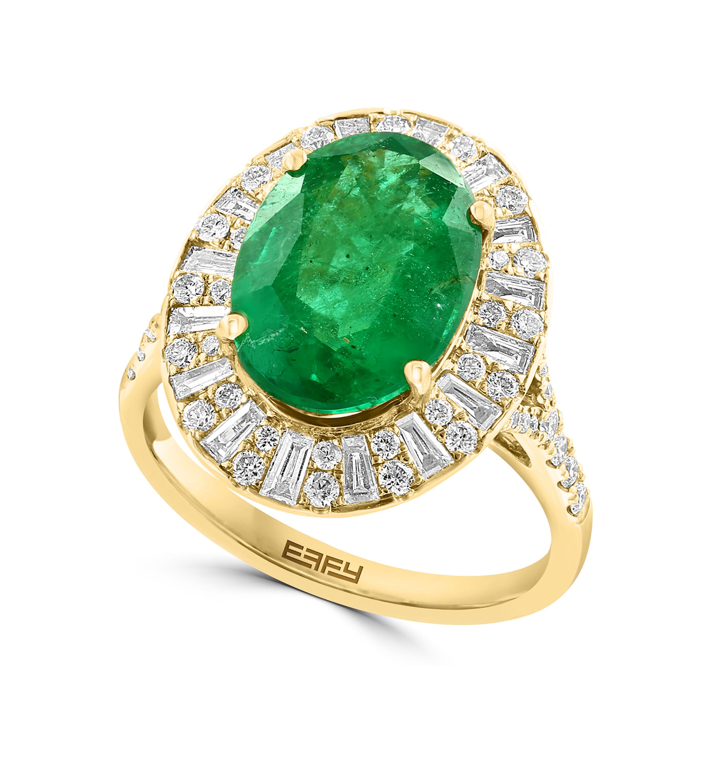 14K Yellow Gold Diamond and Natural Emerald Ring