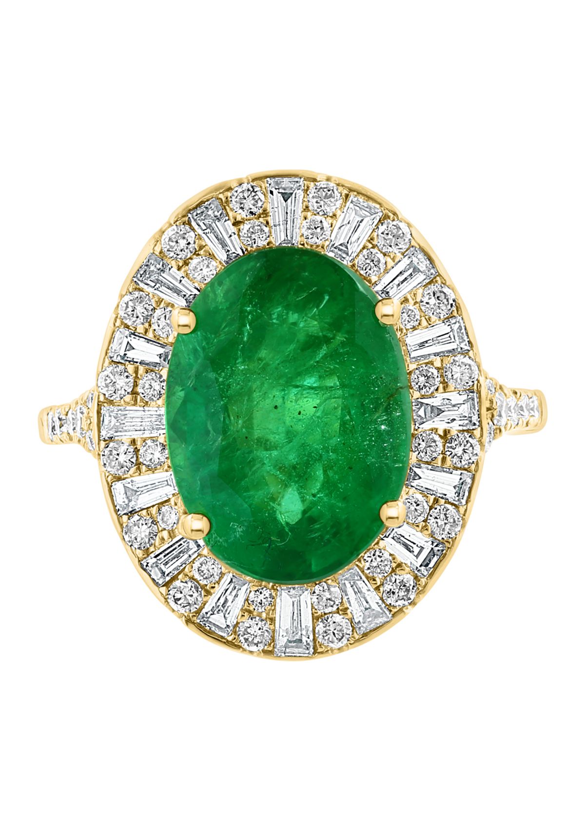14K Yellow Gold Diamond and Natural Emerald Ring
