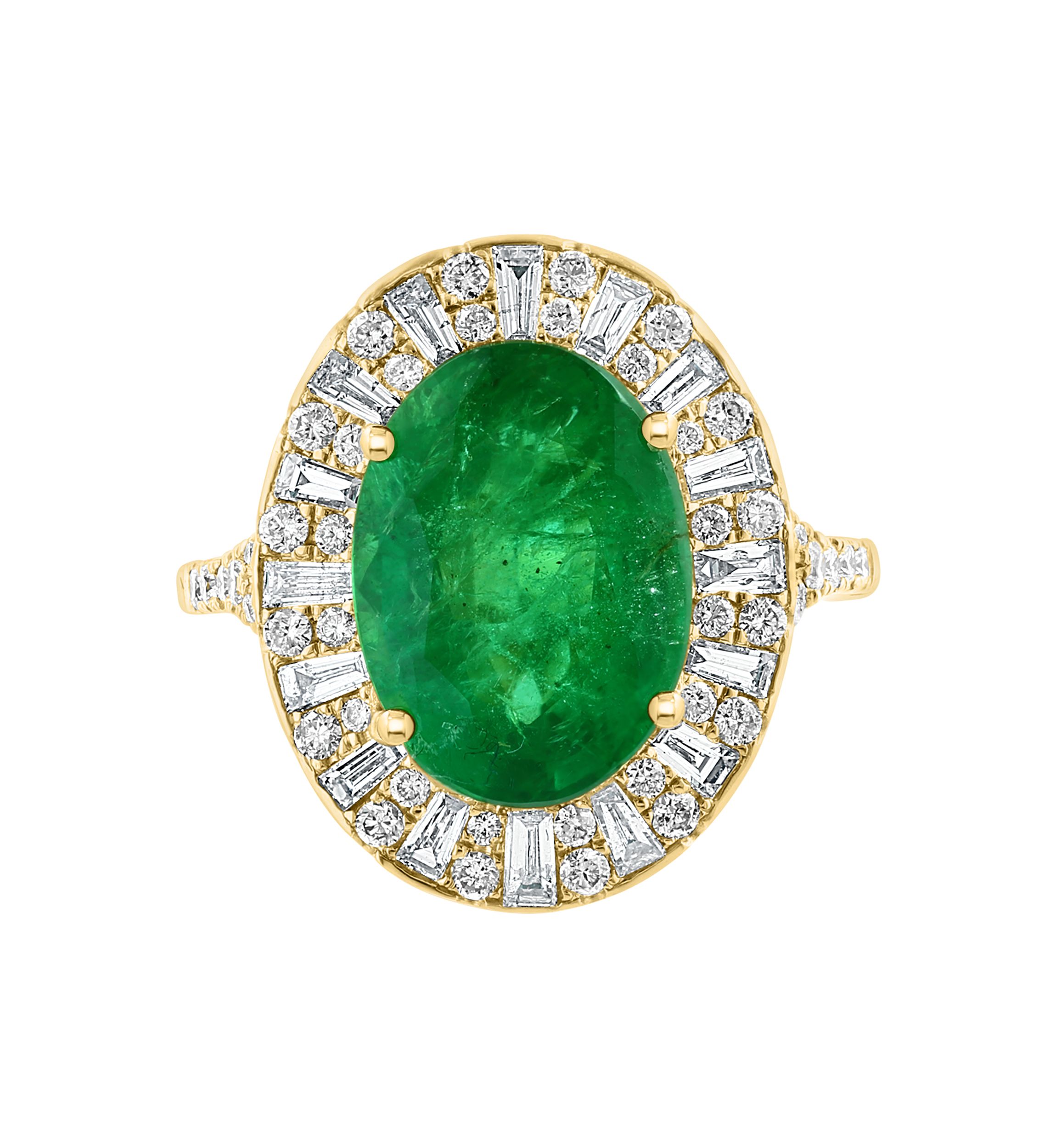 14K Yellow Gold Diamond and Natural Emerald Ring