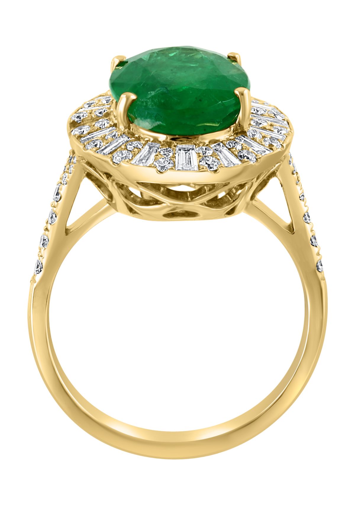 14K Yellow Gold Diamond and Natural Emerald Ring