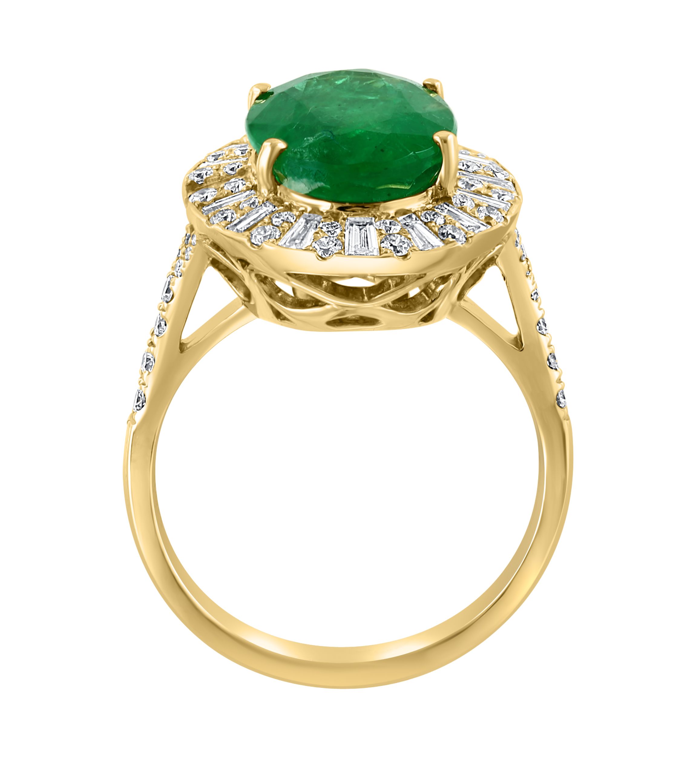 14K Yellow Gold Diamond and Natural Emerald Ring
