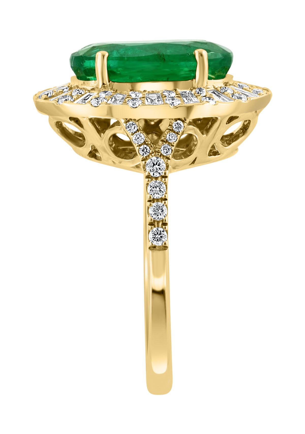 14K Yellow Gold Diamond and Natural Emerald Ring