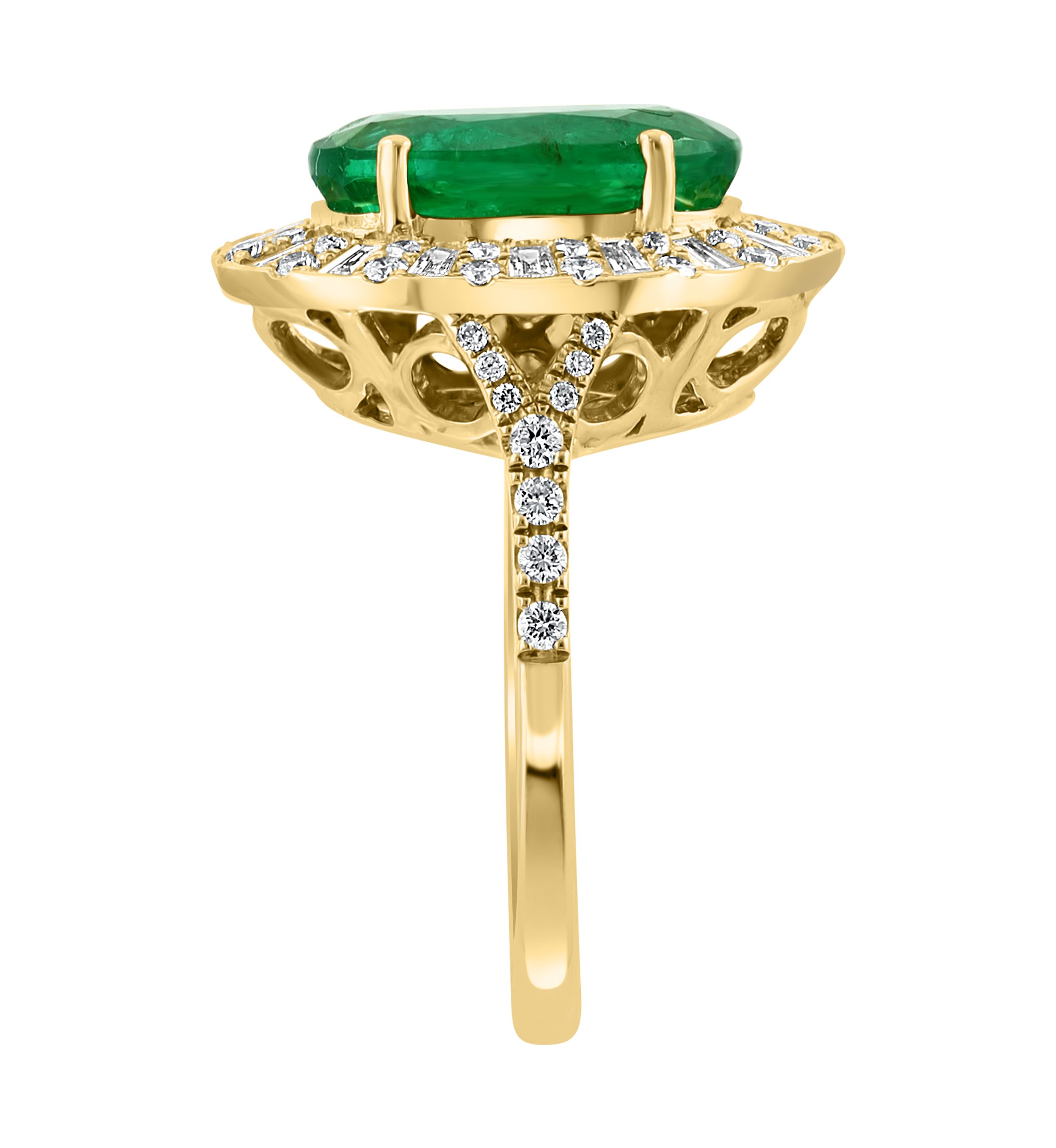 14K Yellow Gold Diamond and Natural Emerald Ring
