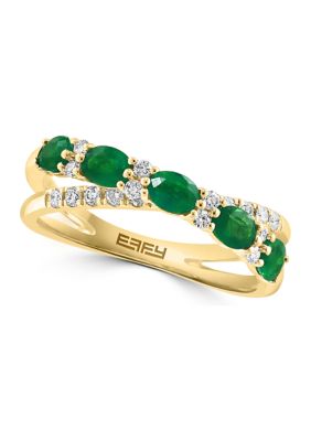Effy 1/5 ct. t.w. Diamond and 7/8 ct. t.w. Emerald Ring in 14K Yellow Gold