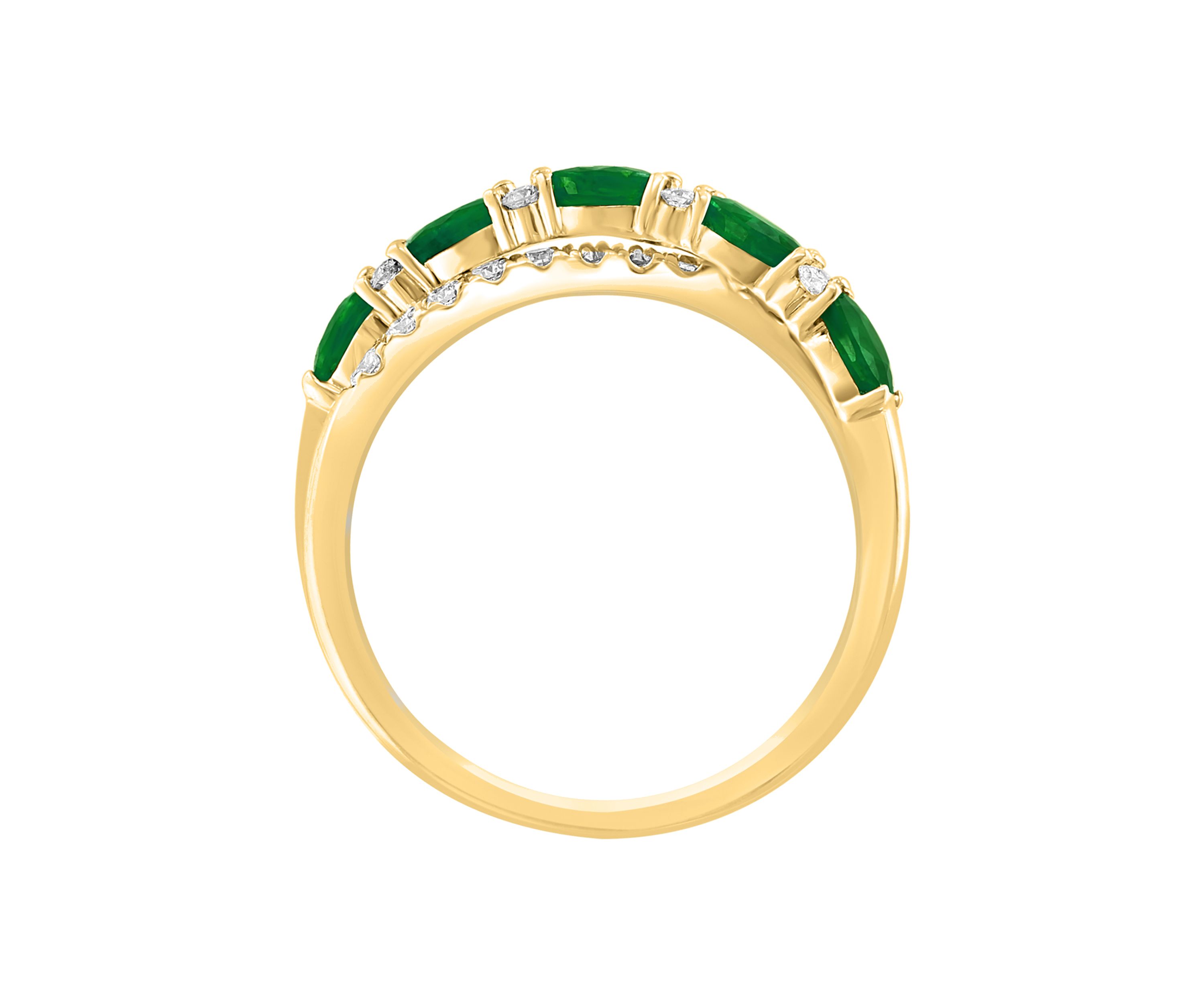 1/5 ct. t.w. Diamond and 7/8 ct. t.w. Emerald Ring in 14K Yellow Gold 