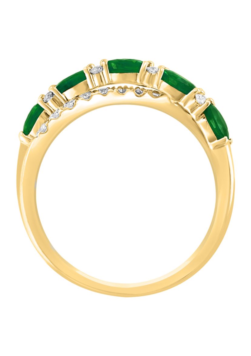 1/5 ct. t.w. Diamond and 7/8 ct. t.w. Emerald Ring in 14K Yellow Gold 