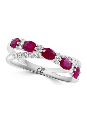 Effy 1/2 Ct. T.w. Diamond And Natural Ruby Ring In 14K White Gold