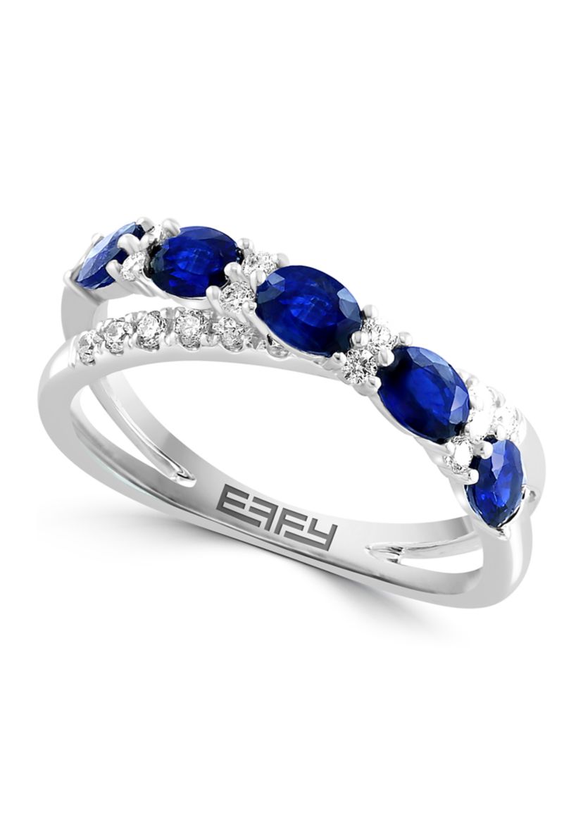 14K White Gold Diamond Natural Sapphire Ring