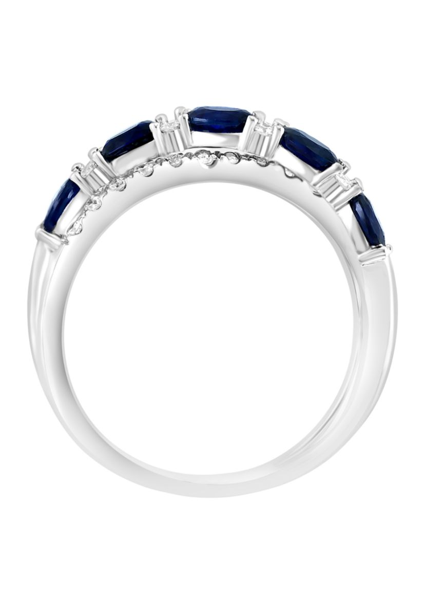 14K White Gold Diamond Natural Sapphire Ring