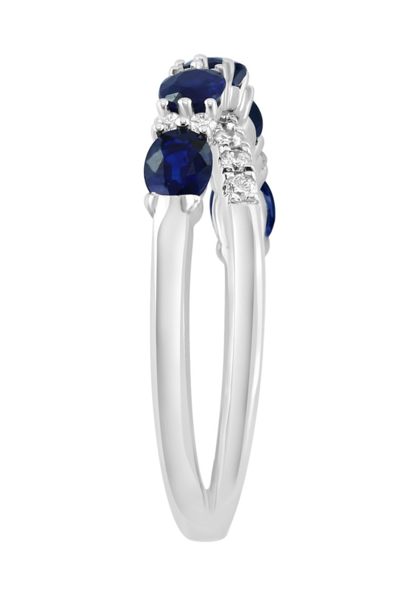 14K White Gold Diamond Natural Sapphire Ring