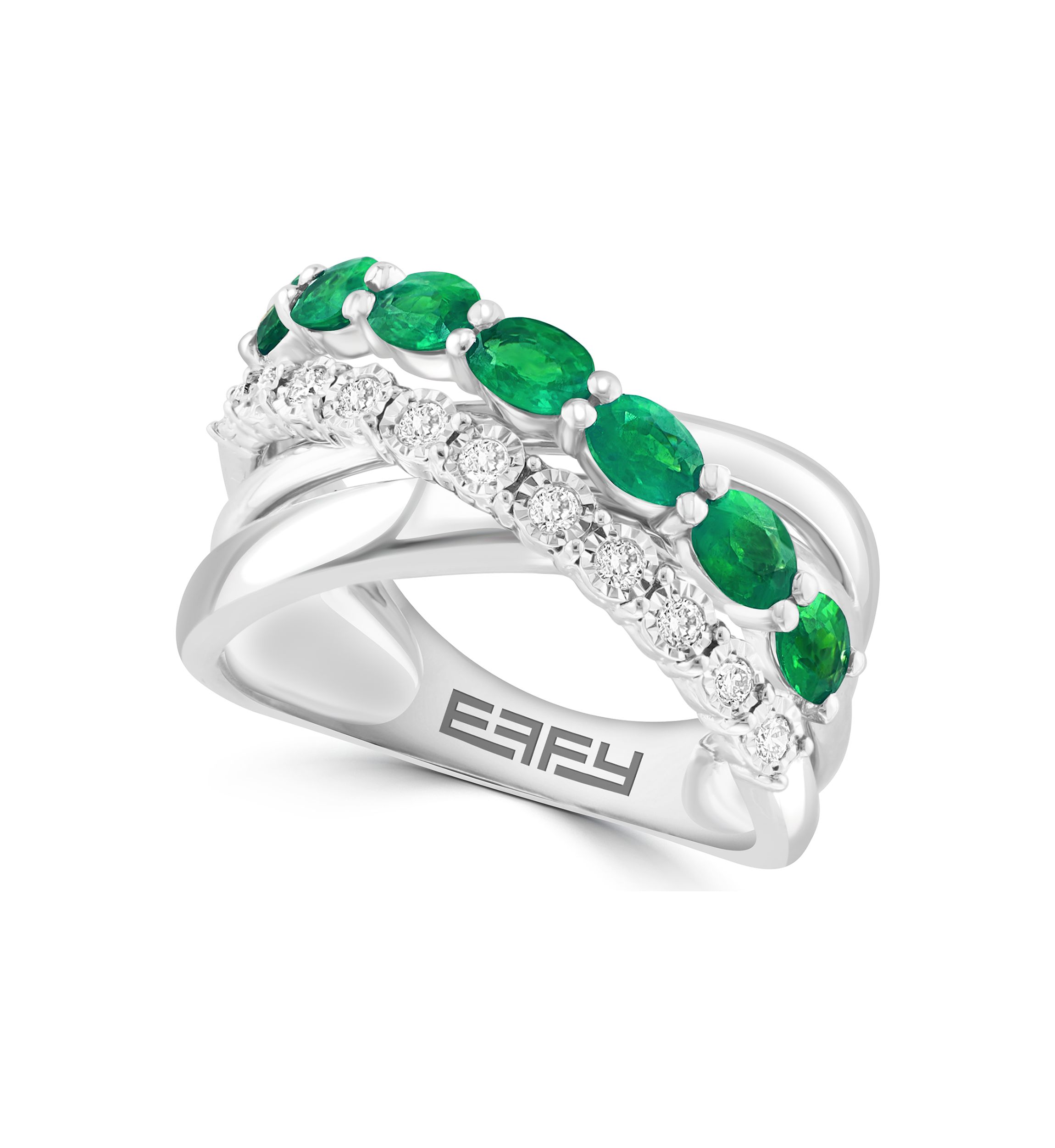 Diamond and Natural Emerald Ring in Sterling Silver