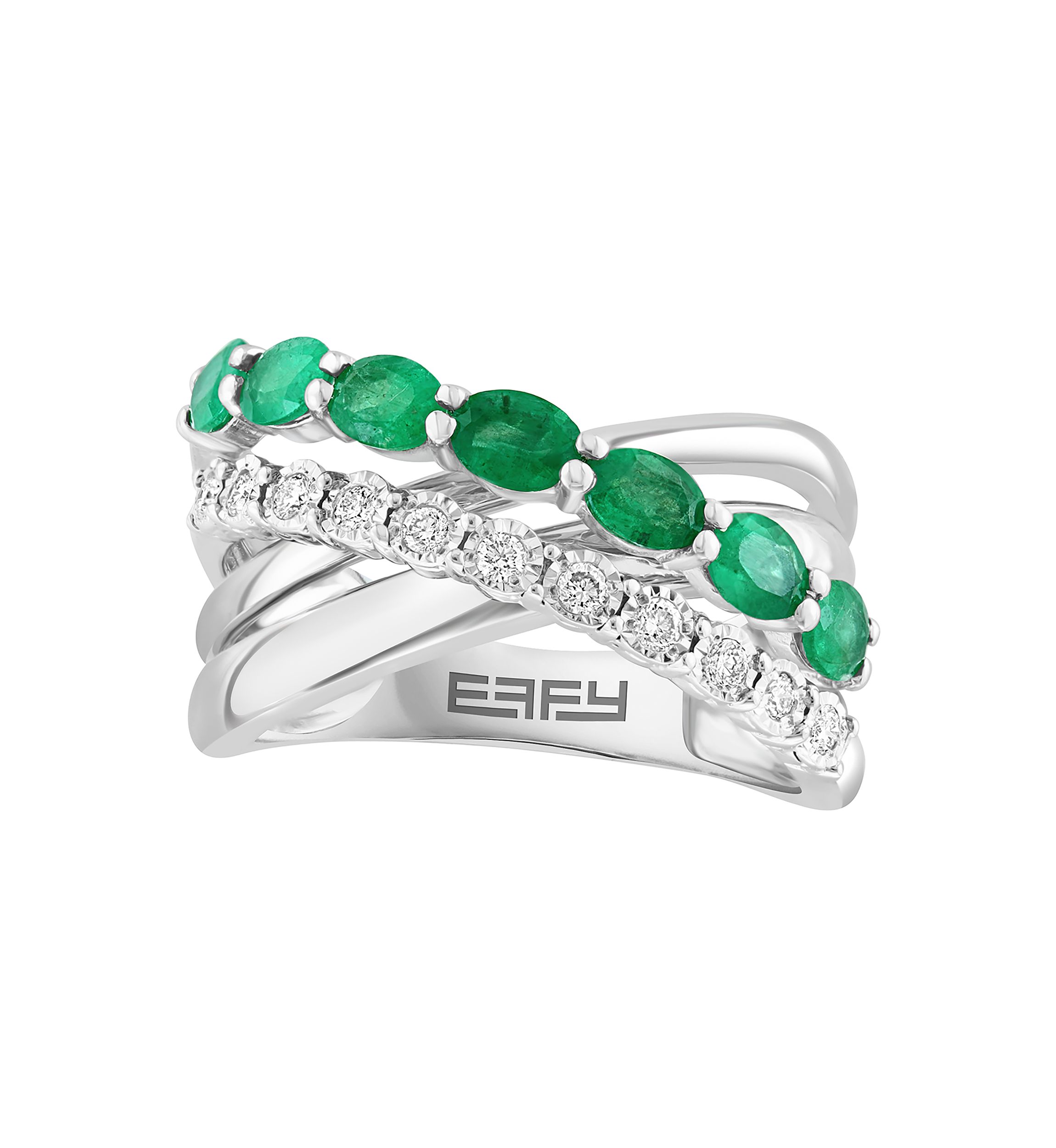 Diamond and Natural Emerald Ring in Sterling Silver