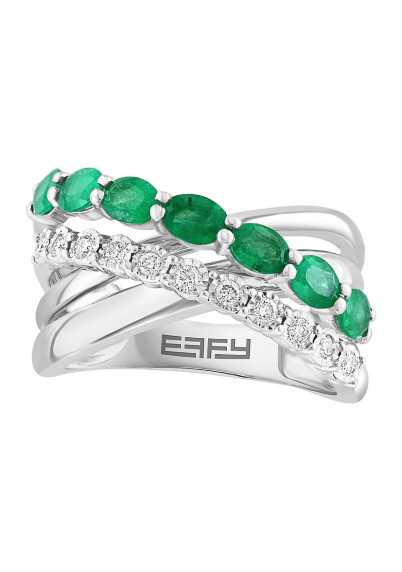 Diamond and Natural Emerald Ring in Sterling Silver